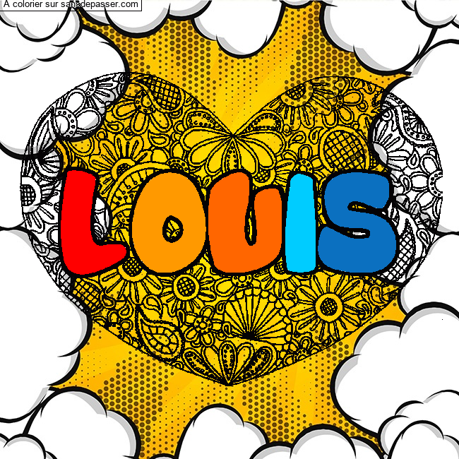 Coloriage pr&eacute;nom LOUIS - d&eacute;cor Mandala coeur par un invit&eacute;