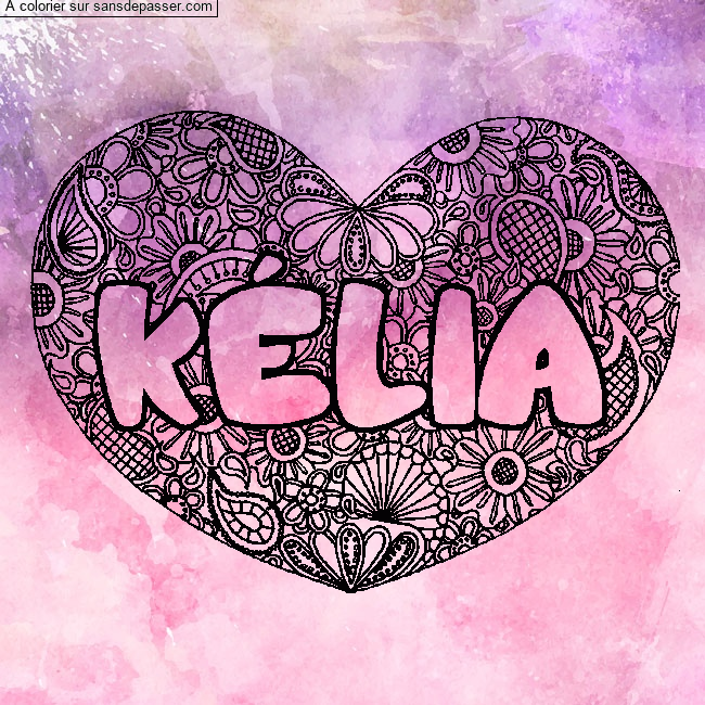 Coloriage Coloriage pr&eacute;nom K&Eacute;LIA - d&eacute;cor Mandala coeur par un invit&eacute;