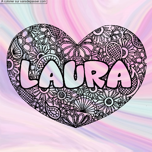 Coloriage Coloriage pr&eacute;nom LAURA - d&eacute;cor Mandala coeur par un invit&eacute;