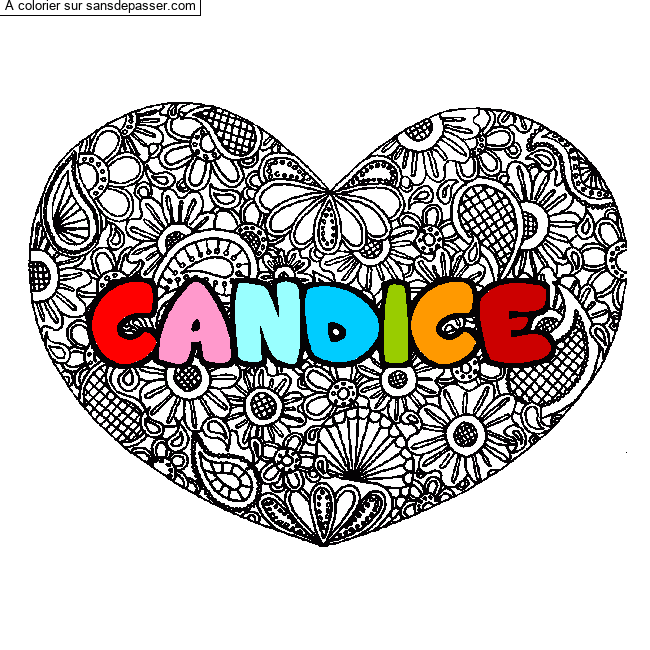 Coloriage Coloriage pr&eacute;nom CANDICE - d&eacute;cor Mandala coeur par un invité