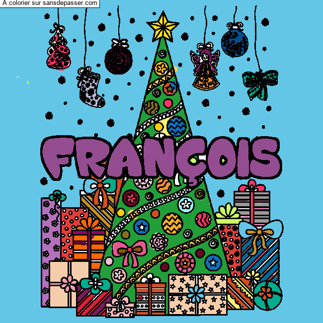 Coloriage Coloriage pr&eacute;nom FRAN&Ccedil;OIS - d&eacute;cor Sapin et Cadeaux par leajoan