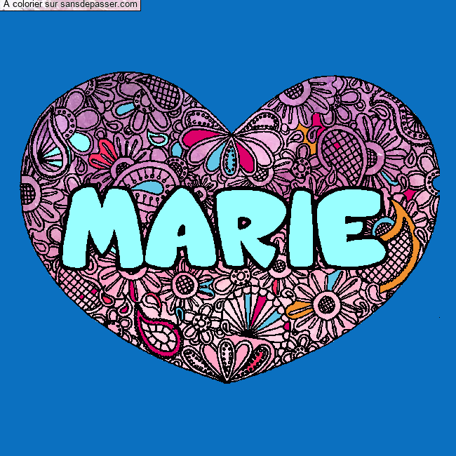 Coloriage prénom MARIE - décor Mandala coeur par un invité