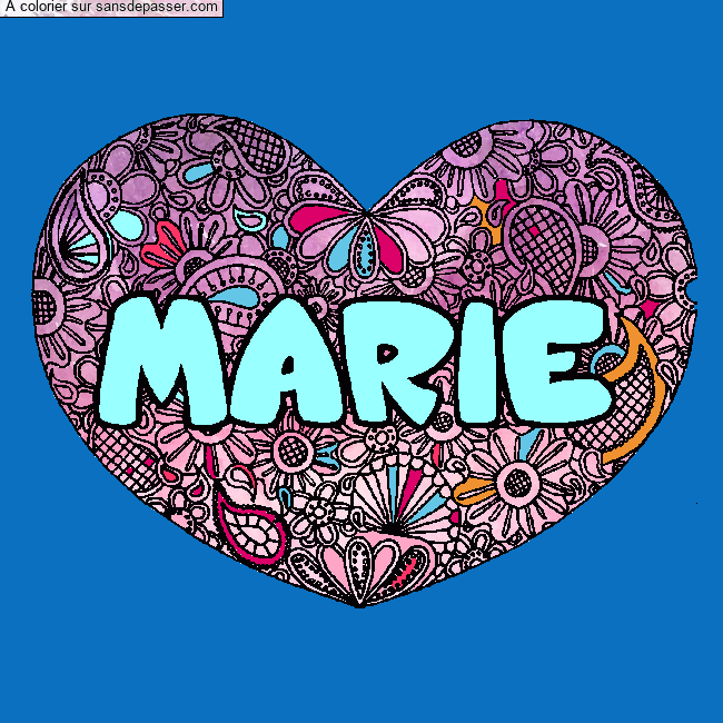Coloriage Coloriage pr&eacute;nom MARIE - d&eacute;cor Mandala coeur par un invit&eacute;