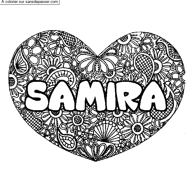 Coloriage Coloriage pr&eacute;nom SAMIRA - d&eacute;cor Mandala coeur par un invit&eacute;