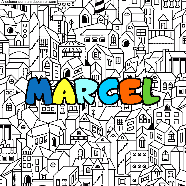 Coloriage prénom MARCEL - décor Ville par un invité