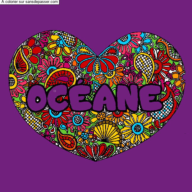Coloriage prénom OCÉANE - décor Mandala coeur par un invité