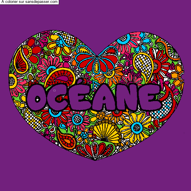 Coloriage Coloriage pr&eacute;nom OC&Eacute;ANE - d&eacute;cor Mandala coeur par un invit&eacute;