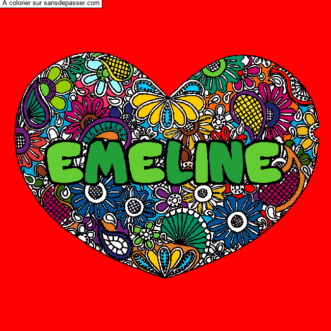 Coloriage Coloriage pr&eacute;nom EMELINE - d&eacute;cor Mandala coeur par mimi19 
