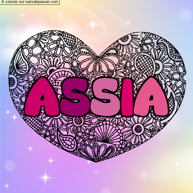Coloriage prénom ASSIA - décor Mandala coeur par un invité