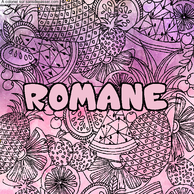 Coloriage Coloriage pr&eacute;nom ROMANE - d&eacute;cor Mandala fruits par un invit&eacute;