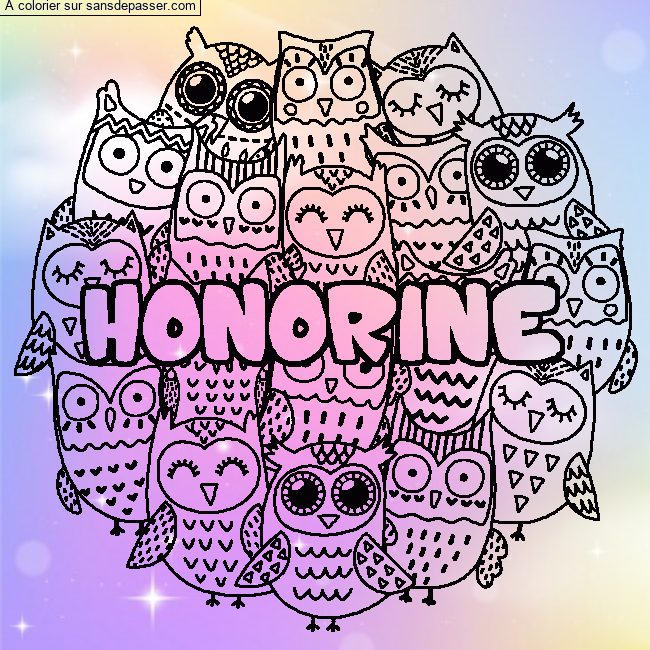 Coloriage Coloriage pr&eacute;nom HONORINE - d&eacute;cor Chouettes par un invit&eacute;