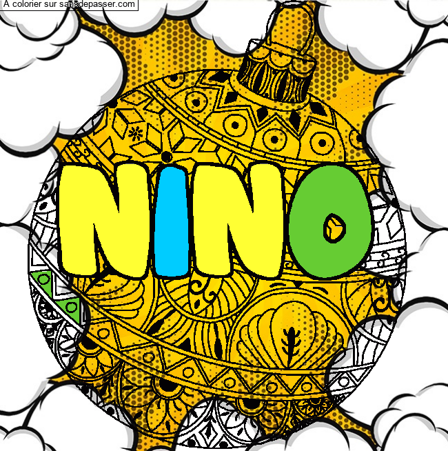 Coloriage Coloriage pr&eacute;nom NINO - d&eacute;cor Boule de Noel par swann