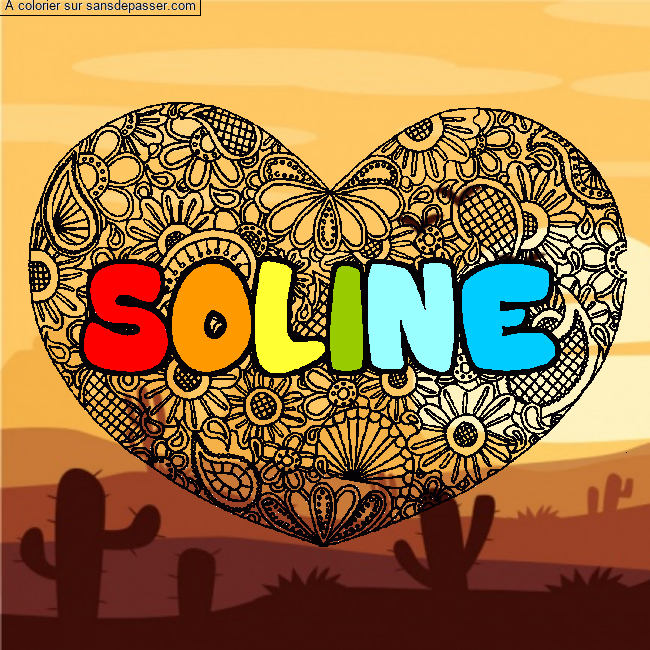 Coloriage prénom SOLINE - décor Mandala coeur par swann