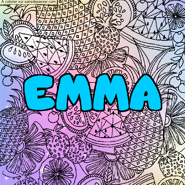 Coloriage prénom EMMA - décor Mandala fruits par un invité