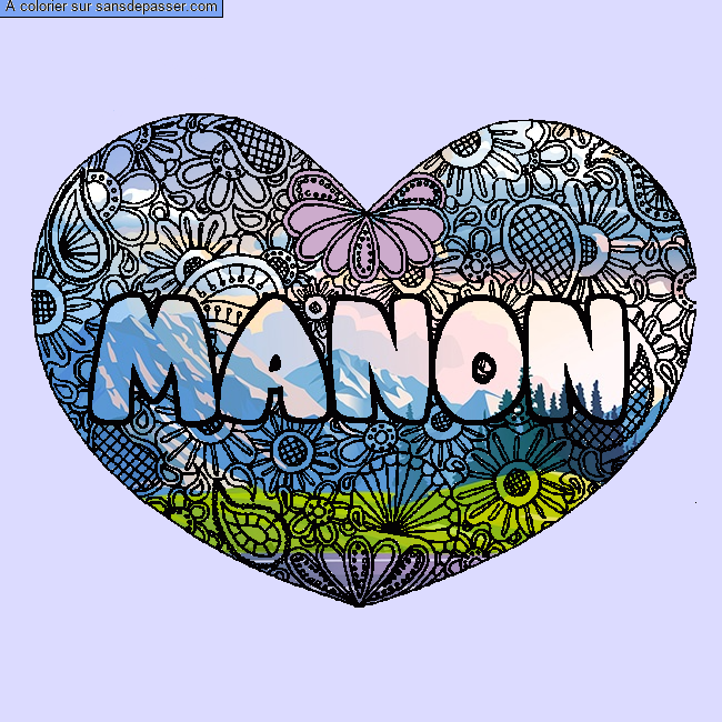 Coloriage MANON - d&eacute;cor Mandala coeur