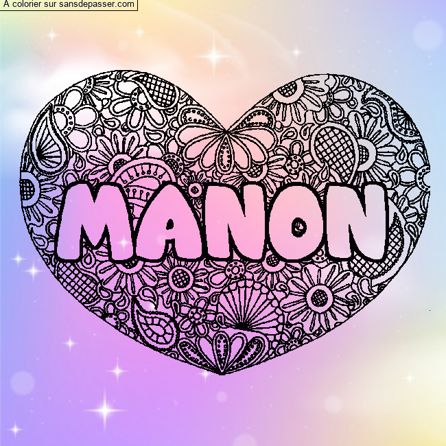 Coloriage MANON - d&eacute;cor Mandala coeur