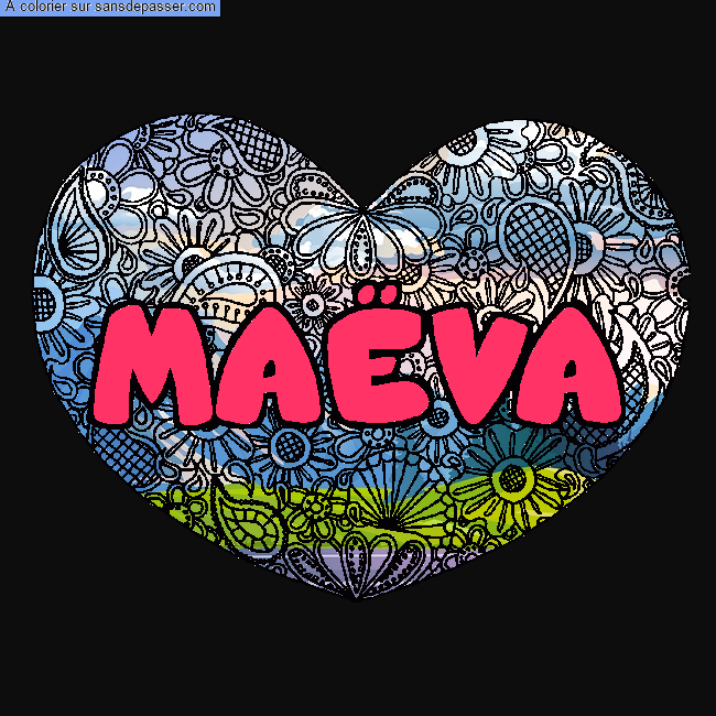 Coloriage pr&eacute;nom MA&Euml;VA - d&eacute;cor Mandala coeur par un invit&eacute;