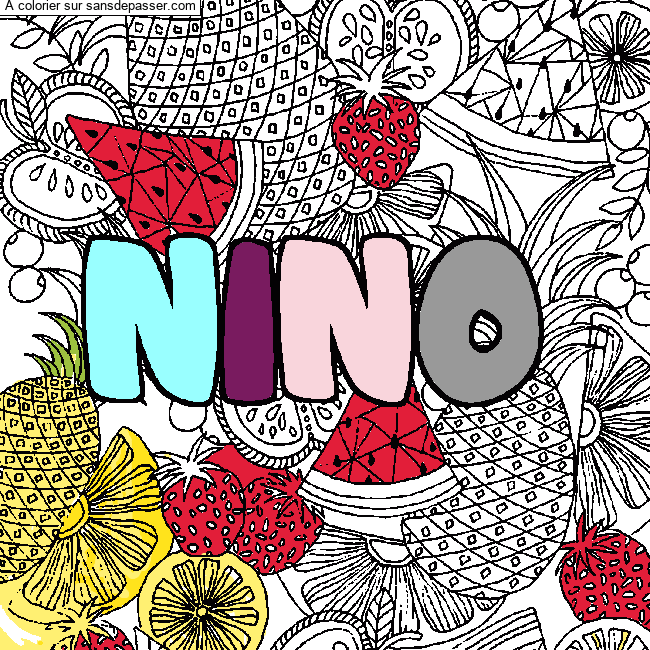 Coloriage Coloriage pr&eacute;nom NINO - d&eacute;cor Mandala fruits par un invité