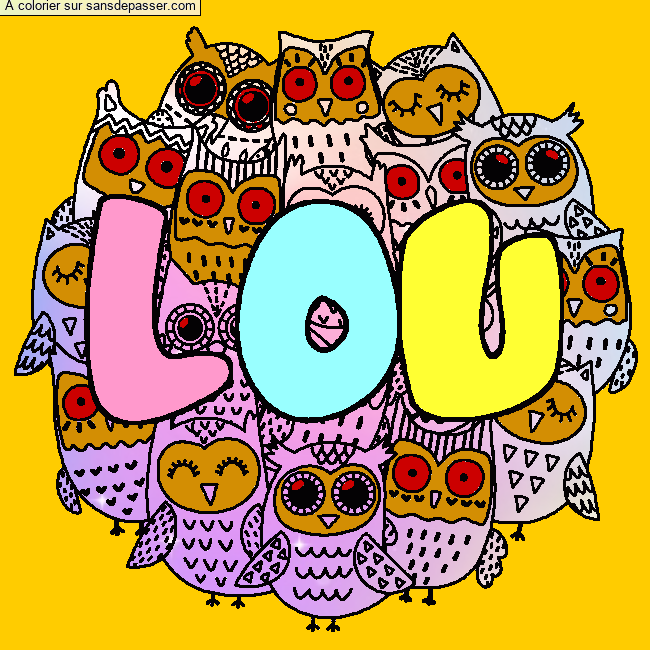Coloriage Coloriage pr&eacute;nom LOU - d&eacute;cor Chouettes par un invit&eacute;