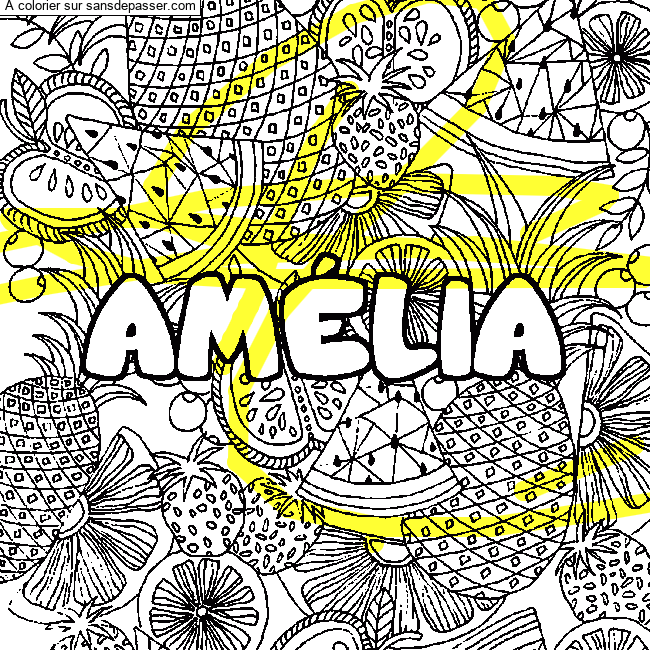 Coloriage Coloriage pr&eacute;nom AM&Eacute;LIA - d&eacute;cor Mandala fruits par un invit&eacute;