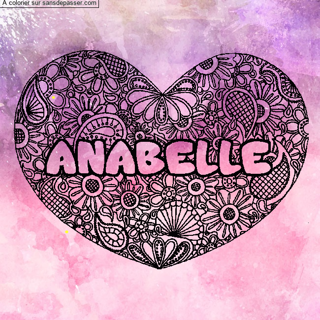 Coloriage prénom ANABELLE - décor Mandala coeur par un invité