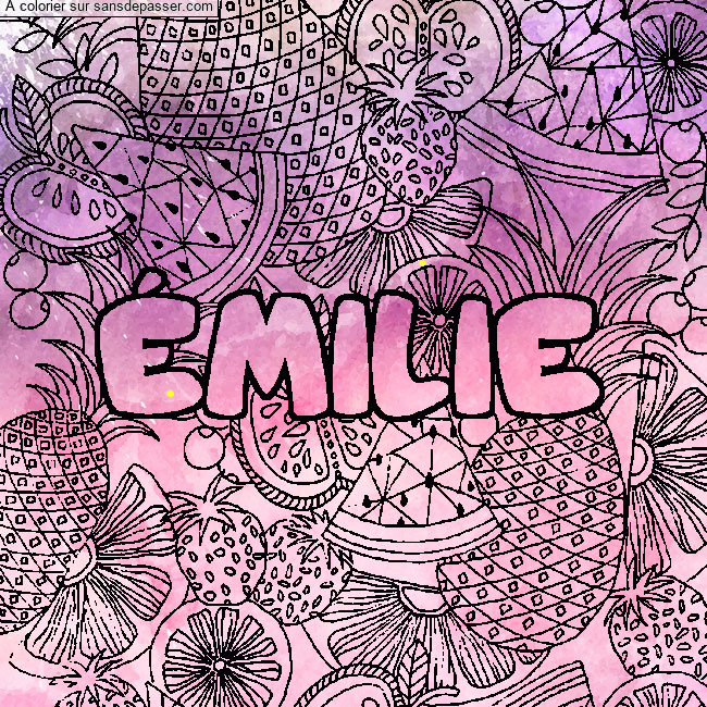 Coloriage Coloriage pr&eacute;nom &Eacute;MILIE - d&eacute;cor Mandala fruits par un invit&eacute;