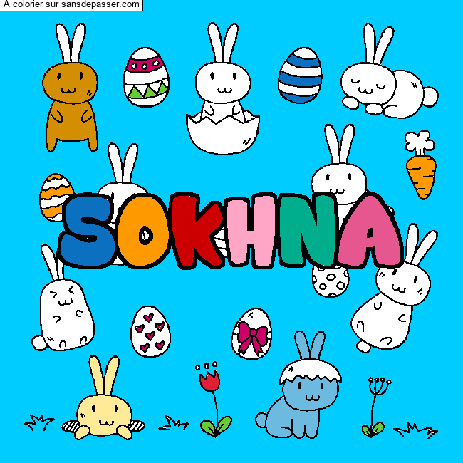 Coloriage Coloriage pr&eacute;nom SOKHNA - d&eacute;cor Paques par un invit&eacute;