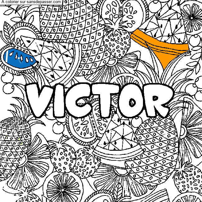 Coloriage Coloriage pr&eacute;nom VICTOR - d&eacute;cor Mandala fruits par un invit&eacute;