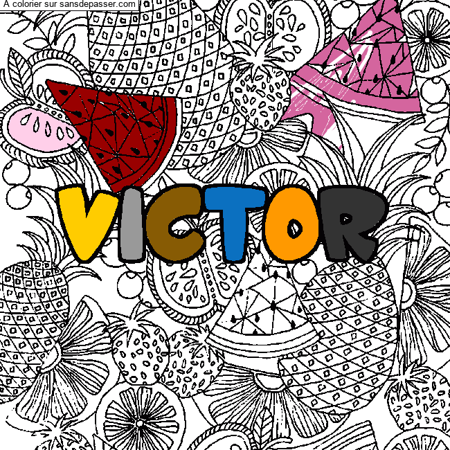 Coloriage Coloriage pr&eacute;nom VICTOR - d&eacute;cor Mandala fruits par un invit&eacute;