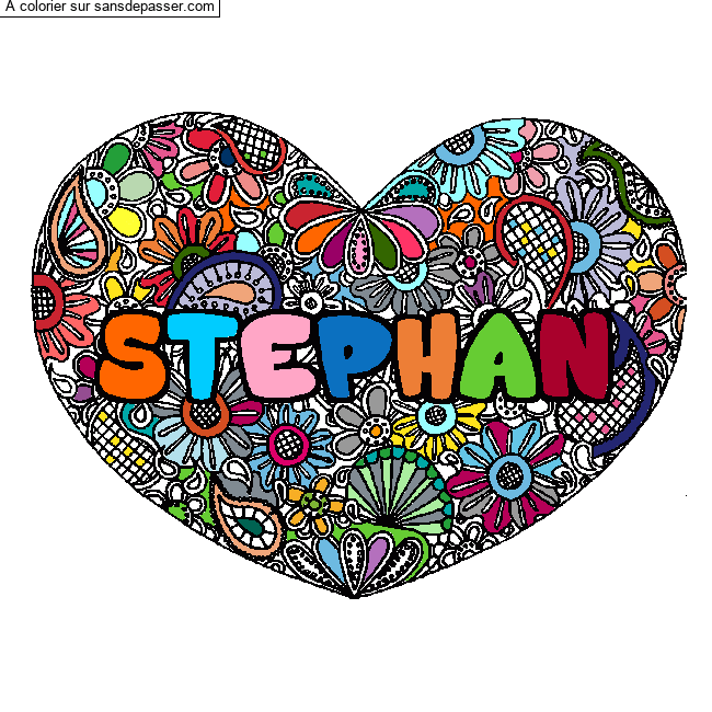 Coloriage Coloriage pr&eacute;nom STEPHAN - d&eacute;cor Mandala coeur par un invit&eacute;