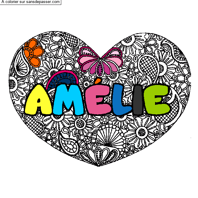 Coloriage Coloriage pr&eacute;nom AM&Eacute;LIE - d&eacute;cor Mandala coeur par solmarlou