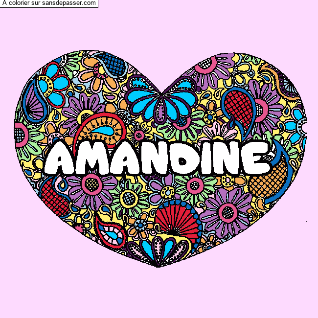 Coloriage Coloriage pr&eacute;nom AMANDINE - d&eacute;cor Mandala coeur par un invit&eacute;