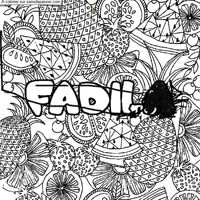 Coloriage Coloriage pr&eacute;nom FADILA - d&eacute;cor Mandala fruits par un invit&eacute;