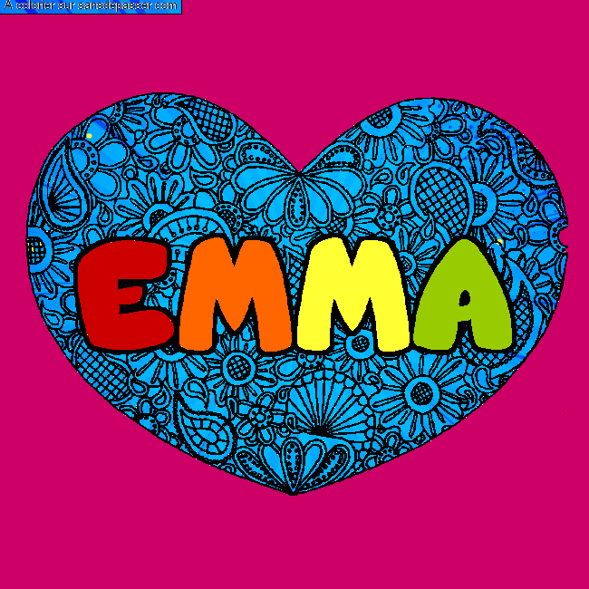 Coloriage pr&eacute;nom EMMA - d&eacute;cor Mandala coeur par un invit&eacute;