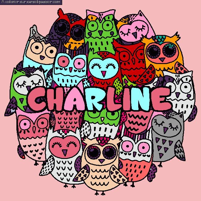 Coloriage Coloriage pr&eacute;nom CHARLINE - d&eacute;cor Chouettes par un invit&eacute;