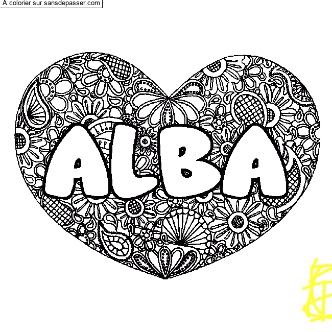 Coloriage ALBA - d&eacute;cor Mandala coeur