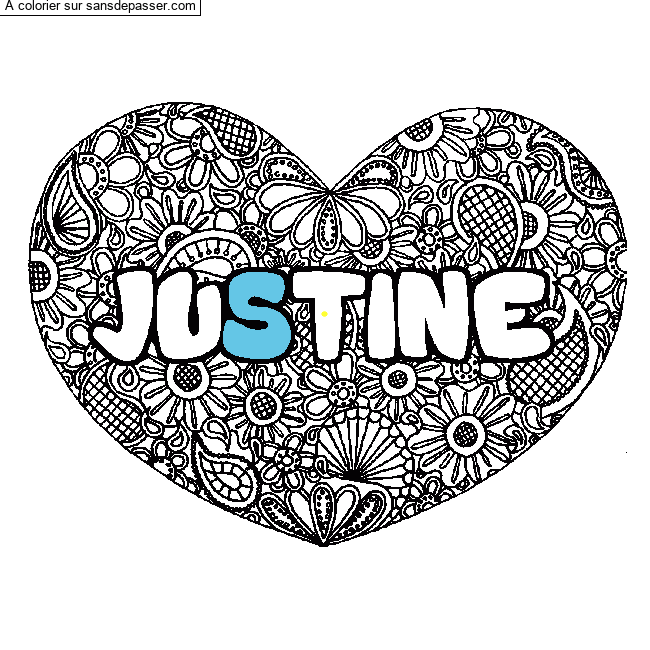 Coloriage Coloriage pr&eacute;nom JUSTINE - d&eacute;cor Mandala coeur par CATGON