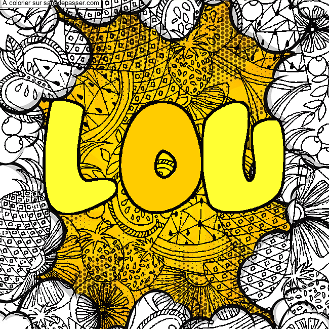 Coloriage prénom LOU - décor Mandala fruits par un invité