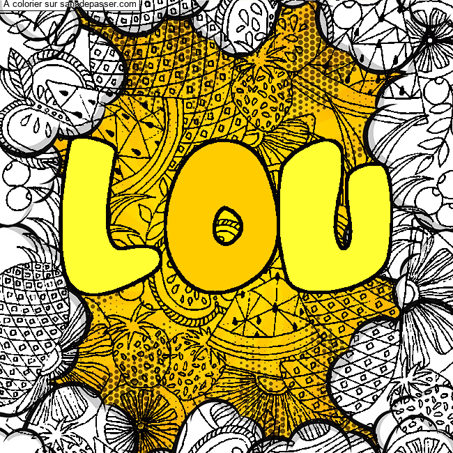 Coloriage Coloriage pr&eacute;nom LOU - d&eacute;cor Mandala fruits par un invit&eacute;