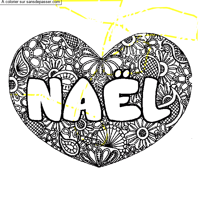 Coloriage Coloriage pr&eacute;nom NA&Euml;L - d&eacute;cor Mandala coeur par un invit&eacute;