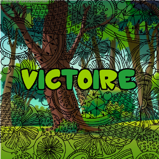 Coloriage Coloriage pr&eacute;nom VICTOIRE - d&eacute;cor Mandala fruits par un invit&eacute;
