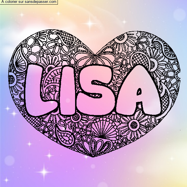 Coloriage prénom LISA - décor Mandala coeur par jennie AZ