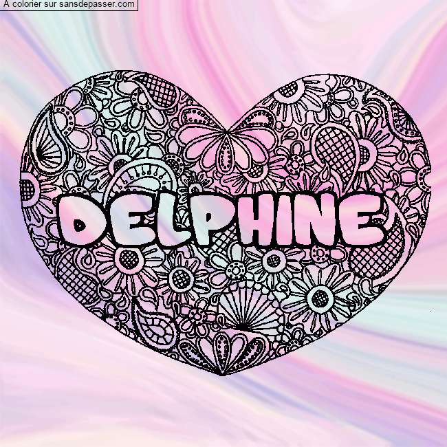 Coloriage DELPHINE - d&eacute;cor Mandala coeur