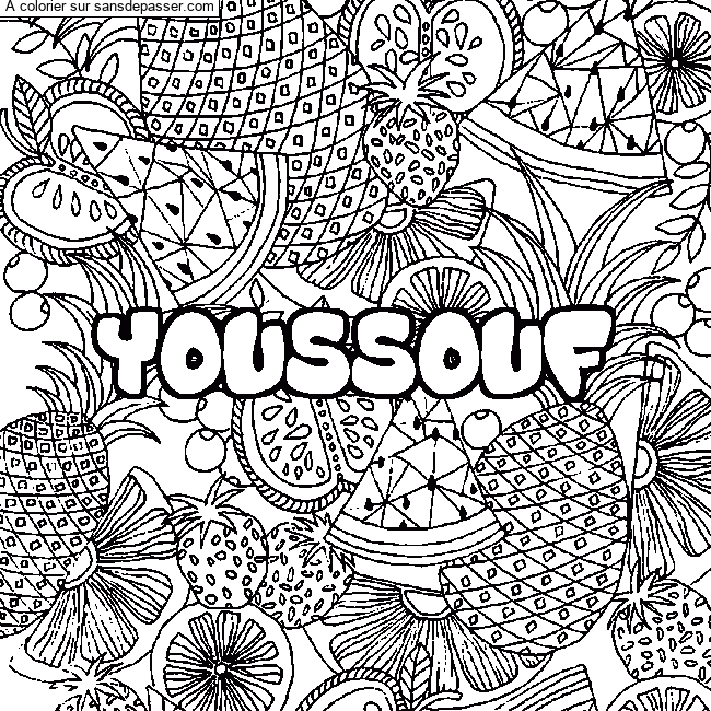 Coloriage Coloriage pr&eacute;nom YOUSSOUF - d&eacute;cor Mandala fruits par un invit&eacute;