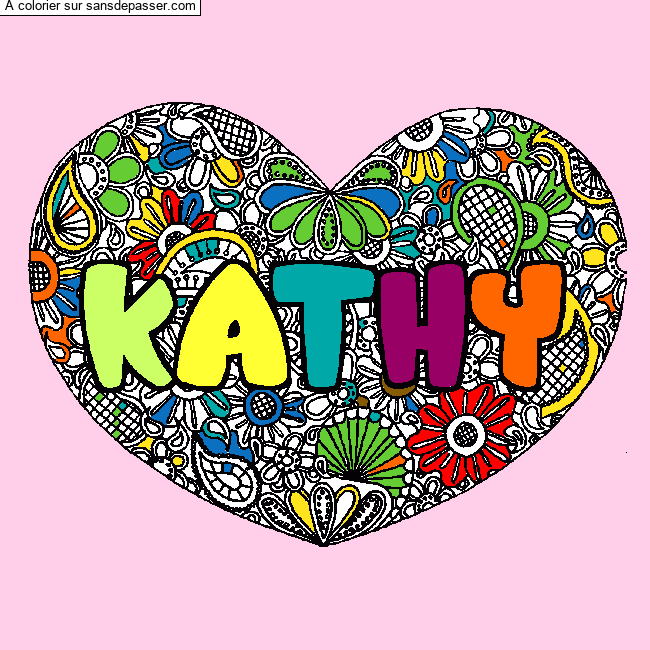 Coloriage Coloriage pr&eacute;nom KATHY - d&eacute;cor Mandala coeur par un invit&eacute;