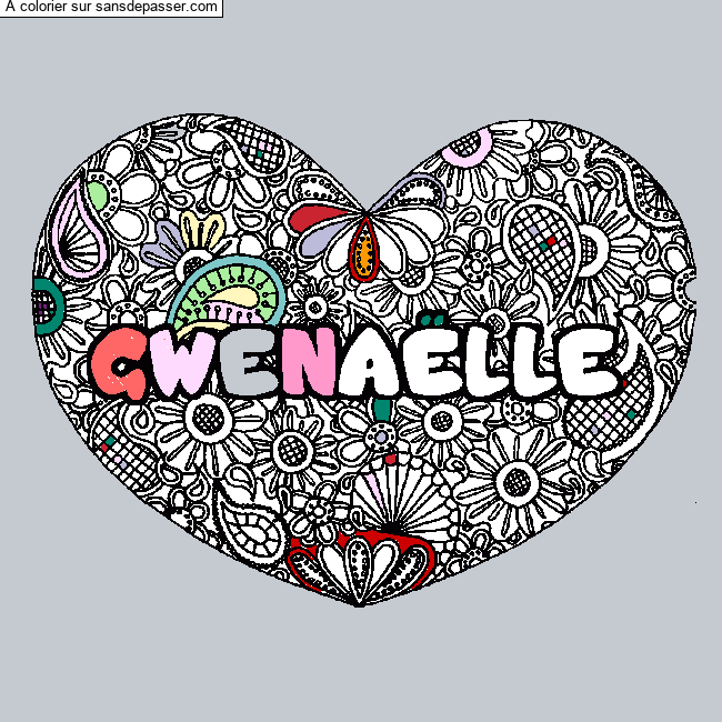 Coloriage Coloriage pr&eacute;nom GWENA&Euml;LLE - d&eacute;cor Mandala coeur par Gwen