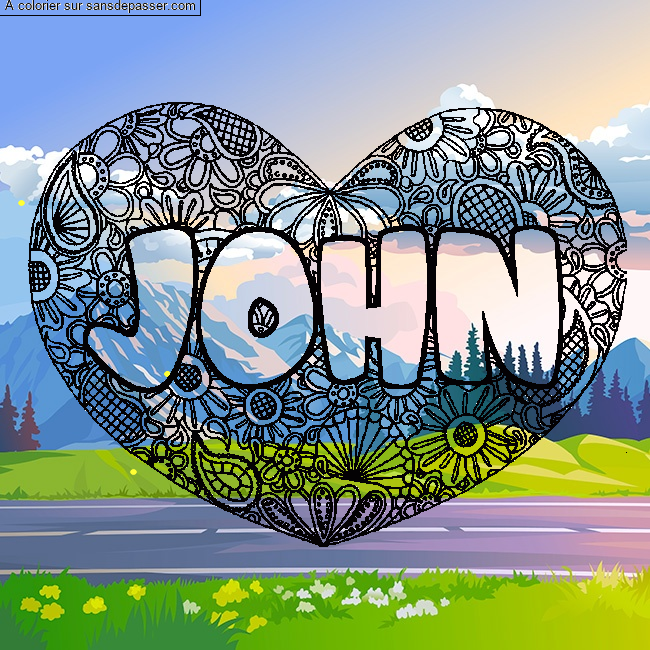 Coloriage Coloriage pr&eacute;nom JOHN - d&eacute;cor Mandala coeur par gwladys 