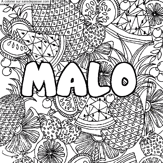 Coloriage Coloriage pr&eacute;nom MALO - d&eacute;cor Mandala fruits par un invité