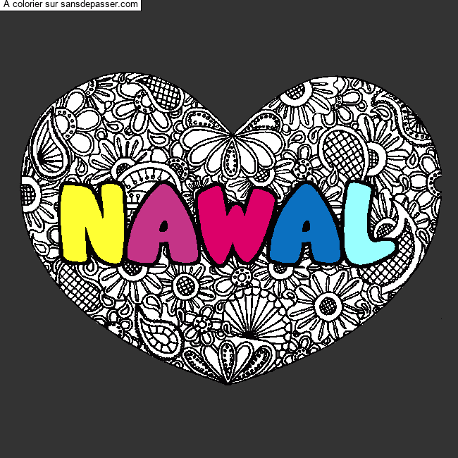 Coloriage Coloriage pr&eacute;nom NAWAL - d&eacute;cor Mandala coeur par un invité