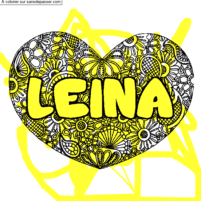 Coloriage prénom LEINA - décor Mandala coeur par un invité